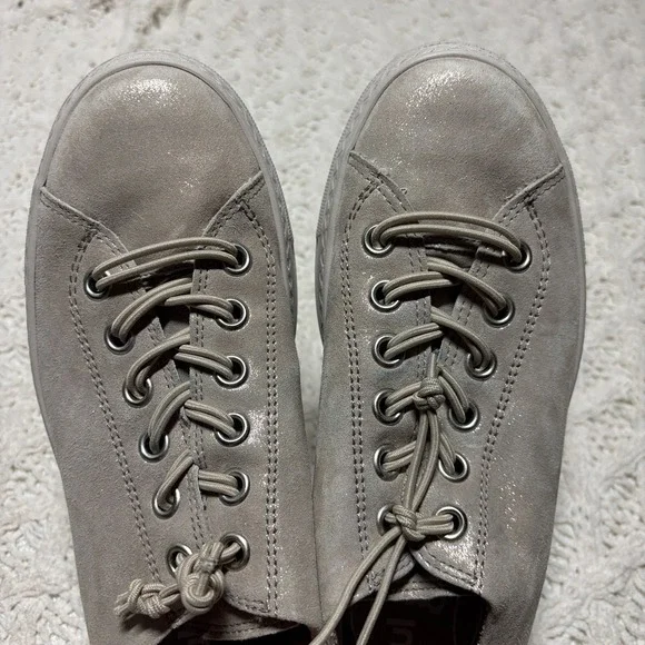 Paul Green $498 Genuine‎ Leather Taupe Shimmer Platform Lace Up Sneakers US 8.5 - Picture 14 of 16